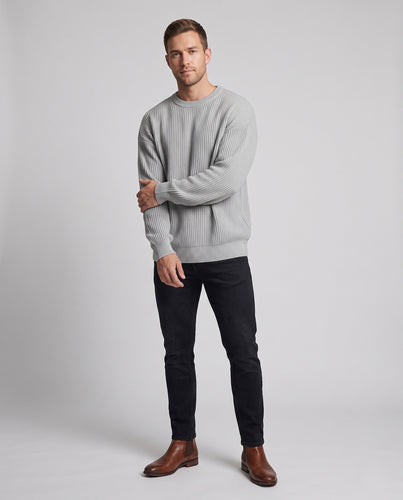 Unisex Oversized grobgerippter Baumwollmix-Pullover mit abgerundetem Saum Nord Taschen