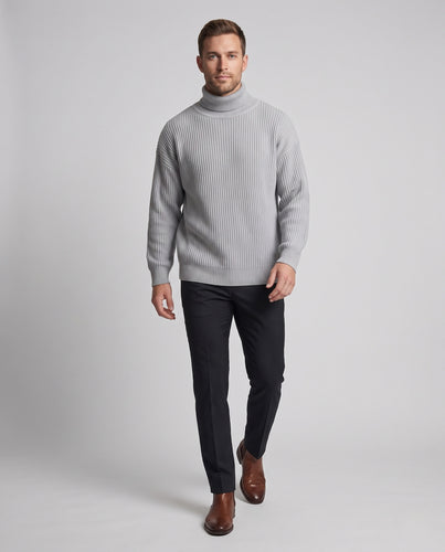 Unisex Oversized Rippstrick-Rollkragenpullover mit überschnittenen Ballonärmeln Nord Taschen