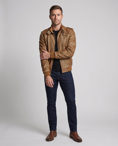 Herren Vintage-inspirierte Bomberjacke mit gesteppter Schulter und Reißverschlusstaschen Nord Taschen