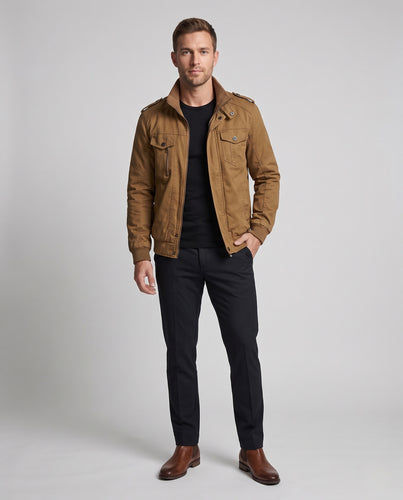 Herren Militärisch inspirierte Fieldjacke aus Baumwollcanvas mit Stehkragen und Schulterklappen Nord Taschen
