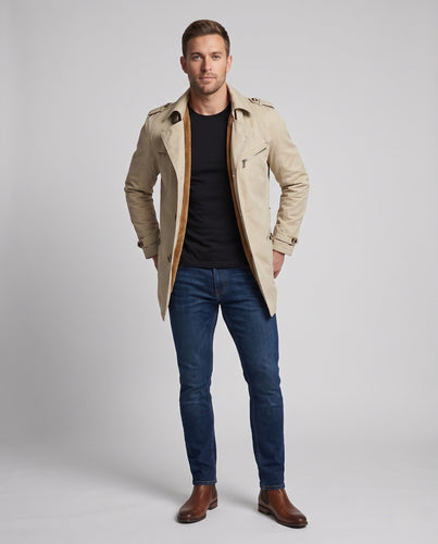 Herren Kurzmantel im Field-Trench-Stil mit Teddyfutter und Schulterklappen Nord Taschen