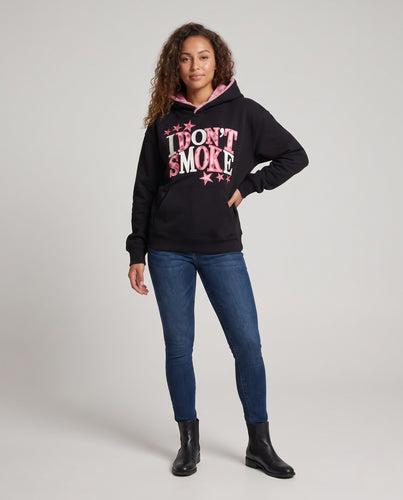 Damen Oversize Kapuzenpullover mit Teddyfutter, Statement-Print und Kängurutasche Nord Taschen