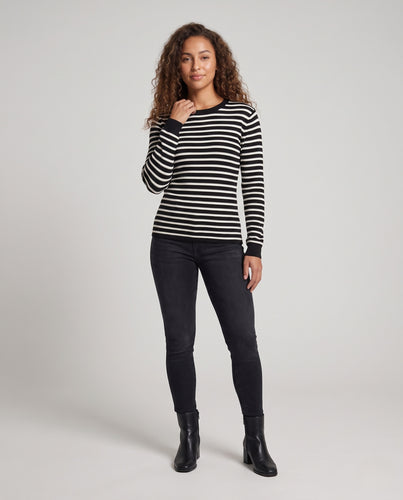 Damen Oversize Langarmshirt aus Feinstrick mit maritimen Streifen Nord Taschen