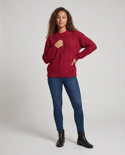 Damen Oversize Strickpullover mit geometrischer Zopfmuster‑Optik Nord Taschen