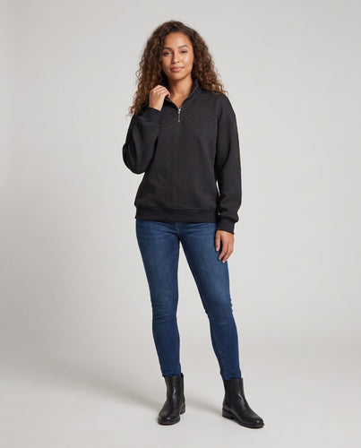 Damen Oversize-Sweatshirt mit Halbzip, geprägter Struktur und Stehkragen Nord Taschen