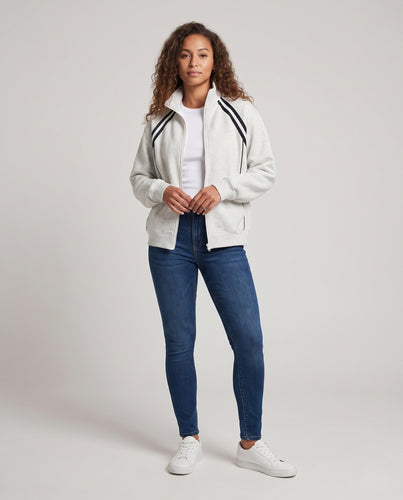 Damen Stehkragen-Sweatjacke mit durchgehendem Reißverschluss und kontrastierenden Schulterstreifen Nord Taschen