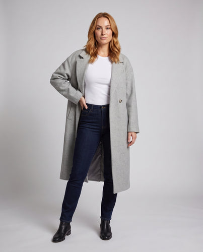 Damen Maxilanger Oversize‑Wollmixmantel mit Schalkragen, weitem Fall und verdeckter Front Nord Taschen