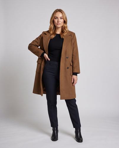 Damen Doppelreihiger Wollmix-Mantel mit Oversize-Passform und Pattentaschen Nord Taschen