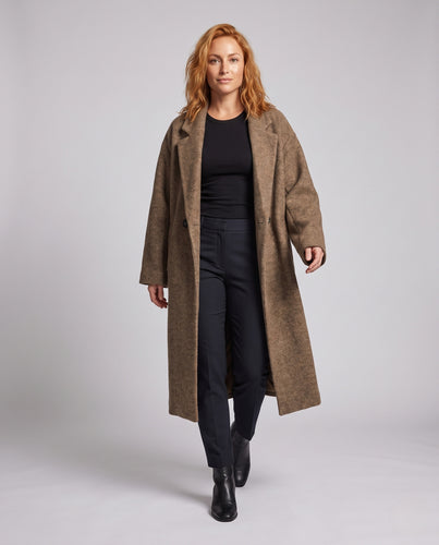 Damen Oversize Wollmantel mit weitem Schnitt und doppelreihiger Knopfleiste Nord Taschen