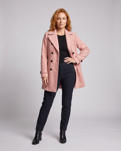Damen Taillierter Doppelreiher-Mantel im Peacoat-Schnitt mit breitem Revers Nord Taschen