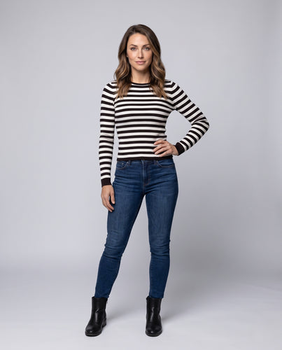 Damen Figurbetontes Rippstrick-Longsleeve mit Rundhalsausschnitt und taillierter Passform Nord Taschen
