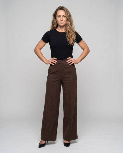 Damen Hochtaillierte, weite Palazzo-Hose mit Bügelfalte und frontaler Naht Nord Taschen