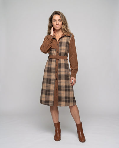 Damen Midikleid mit Karomuster, Hemdblusen‑Optik und taillierendem Gürtel Nord Taschen