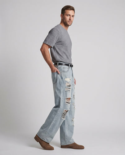 Herren Weite, stark zerstörte Denim-Jeans im Baggy-Look Nord Taschen