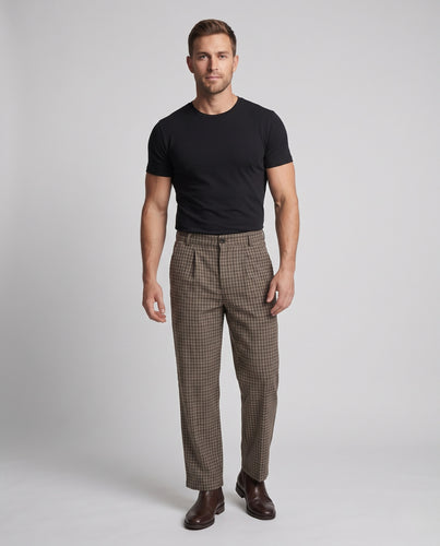 Herren Weite Tailored-Lounge-Hose mit Glencheck, hohem Bund und extra langem Bein Nord Taschen