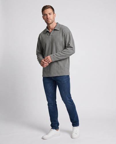Unisex Feinstrukturierter Polo-Pullover im Relaxed-Fit mit Druckknopfkragen Nord Taschen
