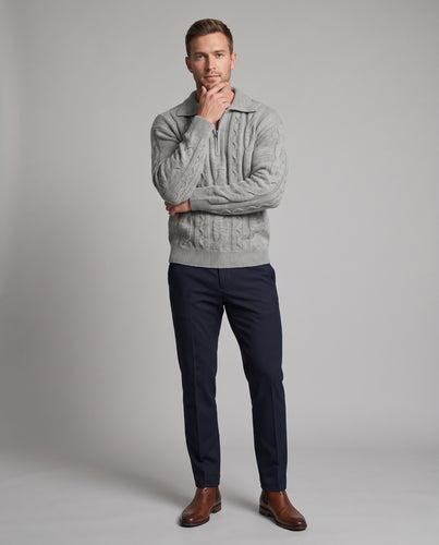 Unisex Grobgestrickter Halbzip-Pullover mit Polokragen, Zopfstrickmuster und Oversize-Silhouette Nord Taschen