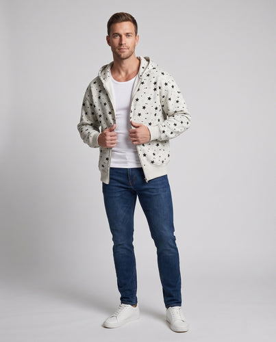 Unisex Kapuzen-Sweatjacke mit durchgehendem Reißverschluss und Sternenallover Nord Taschen