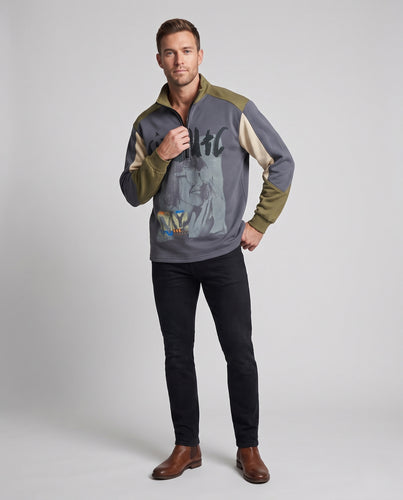 Unisex Oversize Halbzip-Sweatshirt mit Grafikprint, Stehkragen und Colorblock-Ärmeln Nord Taschen