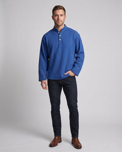 Unisex Oversize strukturiertes Halbknopf-Pullover mit Stehkragen Nord Taschen