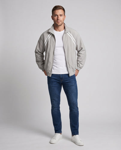 Unisex Oversize-Trainingsjacke im Retro-Sportstil mit Stehkragen, Kontraststreifen und elastischem Saum Nord Taschen