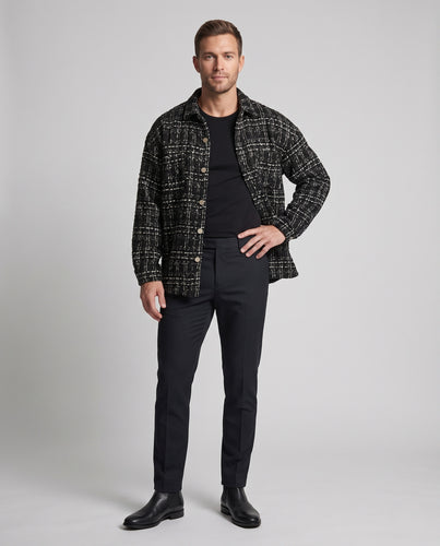 Unisex Oversize‑Tweed‑Hemdjacke mit Knopfleiste und aufgesetzten Taschen Nord Taschen