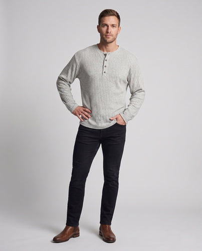 Unisex Rippenstrick-Henley-Pullover mit Knopfleiste und Rundhalsausschnitt Nord Taschen