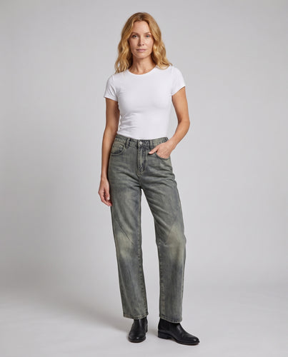 Damen Extraweite Baggy-Jeans im Palazzo-Cut mit tiefem Schritt und diagonalem Nahtpaneel Nord Taschen