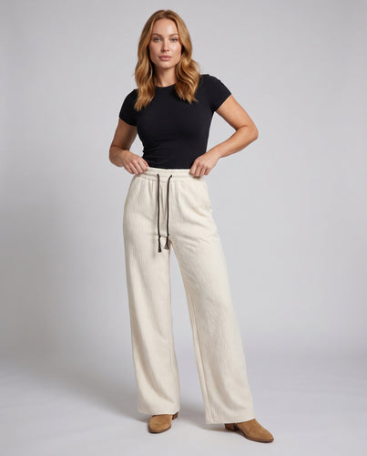 Damen Extraweite Feincord-Palazzohose mit hohem Bund, Kordelzug und weitem Bein Nord Taschen
