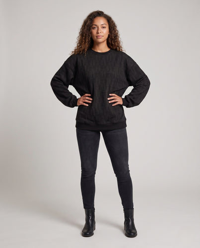 Damen Strukturiertes Waffelstrick-Sweatshirt im Oversize-Look mit hohem Rundhalsausschnitt Nord Taschen