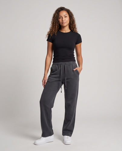 Damen Weite High-Waist Fleece-Hose mit Tunnelzug und tiefem Schritt Nord Taschen