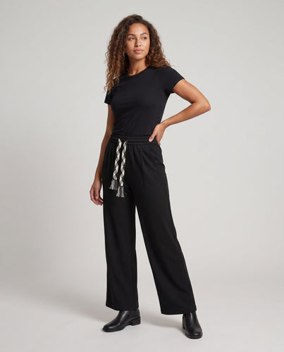 Damen Weite Palazzo-Hose aus strukturiertem Jersey mit hohem Bund und Kordelzug Nord Taschen