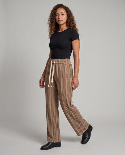 Damen Weite Palazzo-Hose mit elastischem Bund, Kordelzug und vertikalem Streifenmuster Nord Taschen