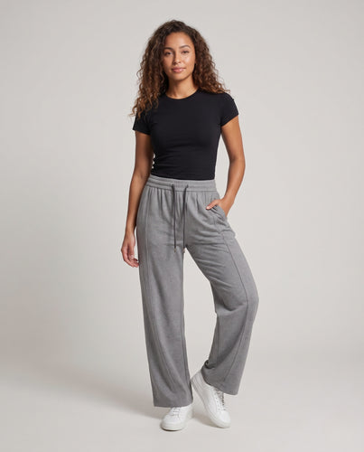 Damen Weite Palazzo-Loungehose mit elastischem Bund, Tunnelzug und Bügelfalte Nord Taschen