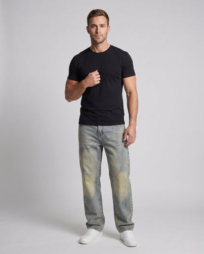 Herren Baggy-Jeans im Vintage-Palazzo-Cut mit diagonalem Paneel und tiefem Schritt Nord Taschen