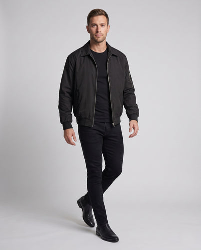 Herren Boxy-Blousonjacke im minimalistischen Utility-Look mit Hemdkragen, durchgehendem Metallzipper und geripptem Saum Nord Taschen