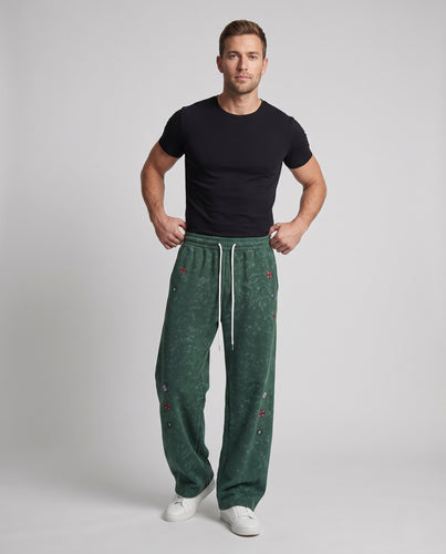 Herren Extraweite Baggy-Hose mit Waschoptik und gestickten Ethno-Applikationen Nord Taschen