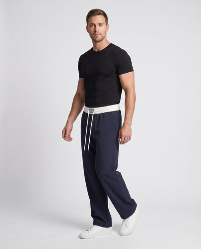 Herren Extraweite Lounge-Palazzo-Hose mit Kontrastbund und Tunnelzug Nord Taschen