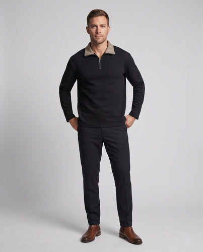 Herren Halfzip-Sweatshirt mit kontrastierendem Glencheck-Kragen Nord Taschen