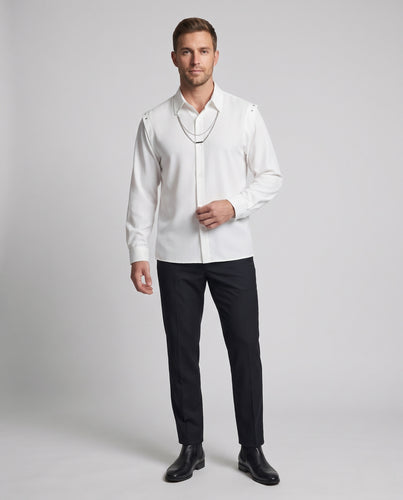 Herren Hemd mit Cut-Out-Schulter, abnehmbarer Ketten‑Applikation und Oversize‑Silhouette Nord Taschen
