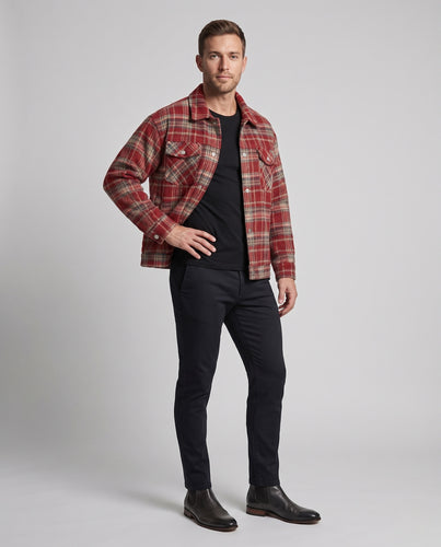 Herren Karierte Overshirt-Jacke aus Wollmischung mit Brusttaschen Nord Taschen