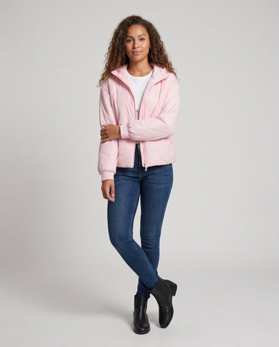 Damen Kurze Oversize Steppjacke mit Kapuze und elastischen Bündchen Nord Taschen