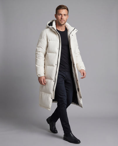 Herren Extralanger Quilt‑Steppmantel mit Kapuze und cleanem Minimaldesign Nord Taschen