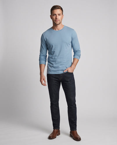 Herren Feines Langarm-Basicsweatshirt mit Rundhalsausschnitt & leichter Jerseystruktur Nord Taschen