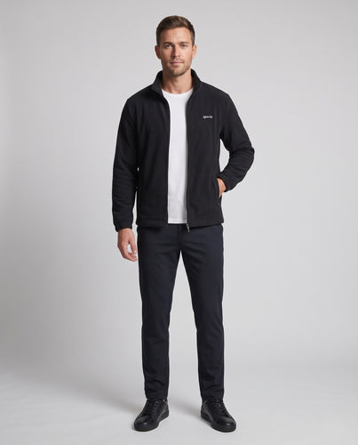 Herren Fleece-Stehkragenjacke mit durchgehendem Reißverschluss & Reißverschlusstaschen Nord Taschen
