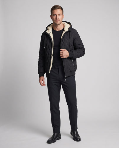 Herren Kapuzen‑Steppjacke mit Thermo‑Teddyfutter und windabweisender Außenlage Nord Taschen