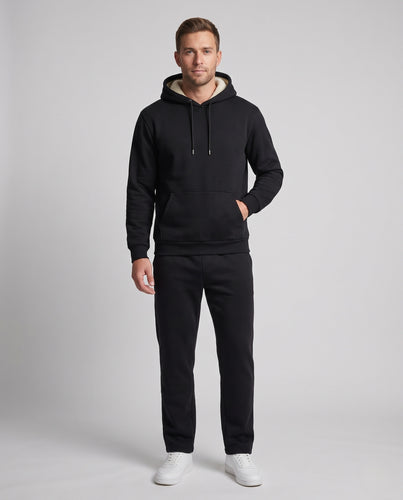 Herren Kapuzen-Sweatshirt mit Teddyfutter, Kängurutasche & geripptem Saum Nord Taschen