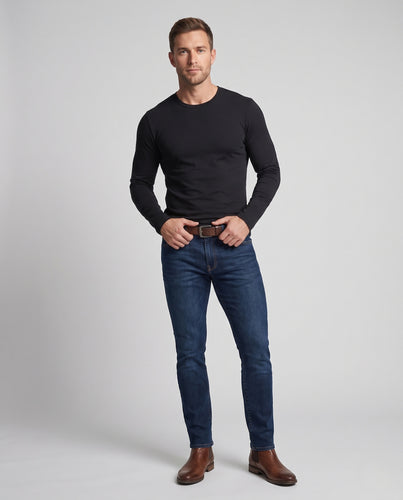 Herren Langarm-Basicshirt aus weichem Baumwollmix mit Rundhalsausschnitt Nord Taschen