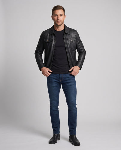 Herren Langer Wollmix-Mantel mit Lederapplikationen und verdeckter Knopfleiste Nord Taschen