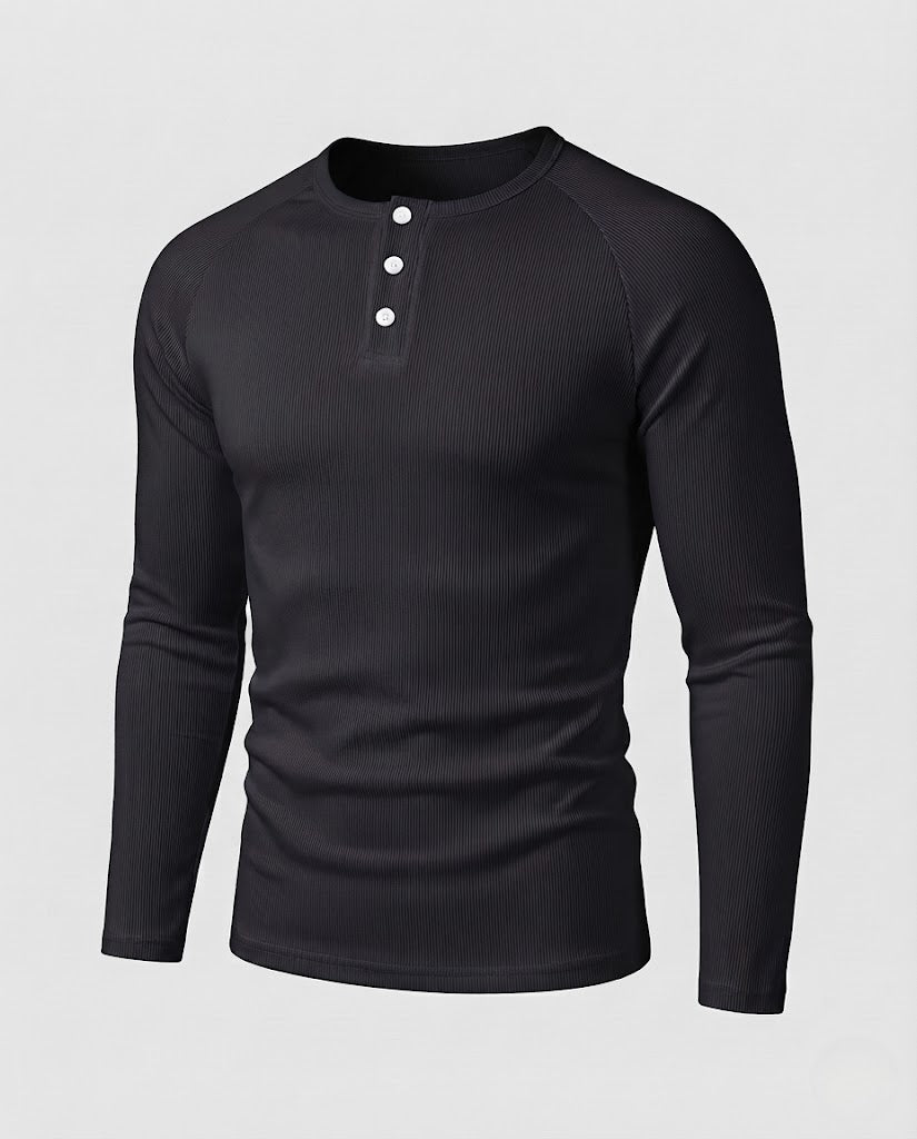 Herren Geripptes Slim‑Fit Henley‑Longsleeve mit Raglanärmeln Nord Taschen